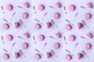 lavender macaroons on a lilac background, pattern