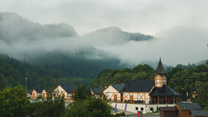 Scenic view of Szczawnica village, southern Poland. Summer in Pieniny Mountains.