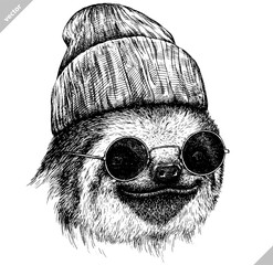 black and white engrave isolated sloth vector illustration © Turaev