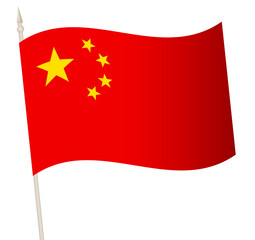 Vector Waving flag on a flagpole. The national flag of China. Color symbol isolated on white.