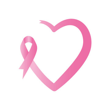 breast cancer heart ribbon icon, flat style