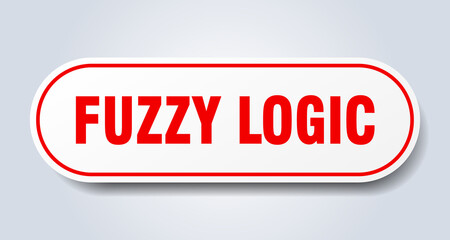 fuzzy logic sign. rounded isolated button. white sticker