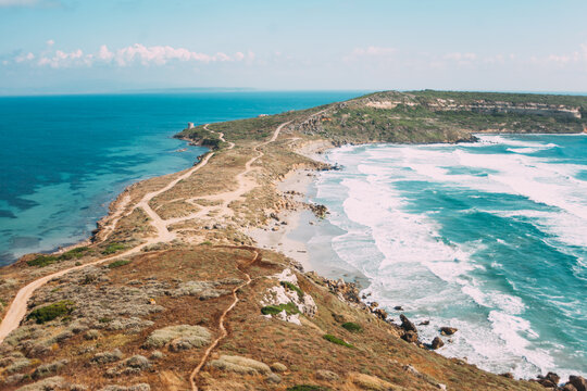 View from the tower of the Phoenicians town of Tharros, Sardinia - Italy