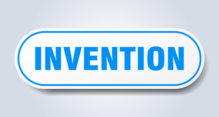 invention sign. rounded isolated button. white sticker