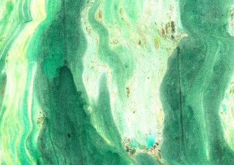 Texture of green and yellow watercolor spots on white paper