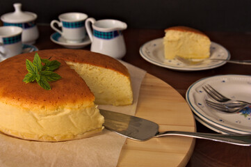 Close-up of a Japanese cheesecake