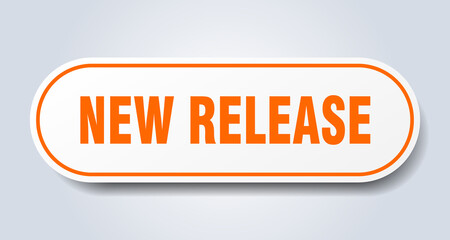 new release sign. rounded isolated button. white sticker
