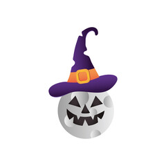 cartoon halloween full moon with witch hat, colorful design