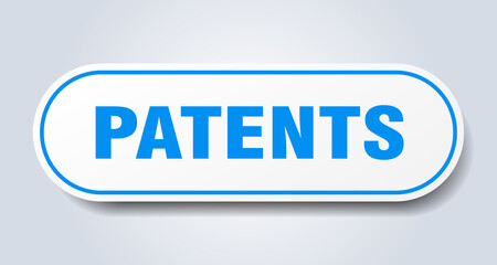 patents sign. rounded isolated button. white sticker