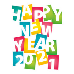 Happy New Year 2021 colorful negative space rectangle letters white background greeting card