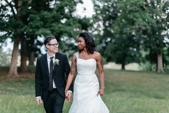 Portrait of an attractive interracial couple during their wedding