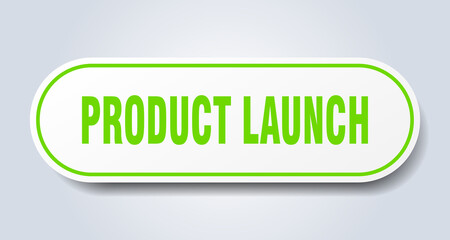 product launch sign. rounded isolated button. white sticker
