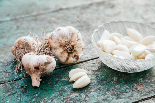 Garlic bulbs and garlic clove