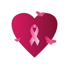 heart with ribbon of breast cancer icon, flat style