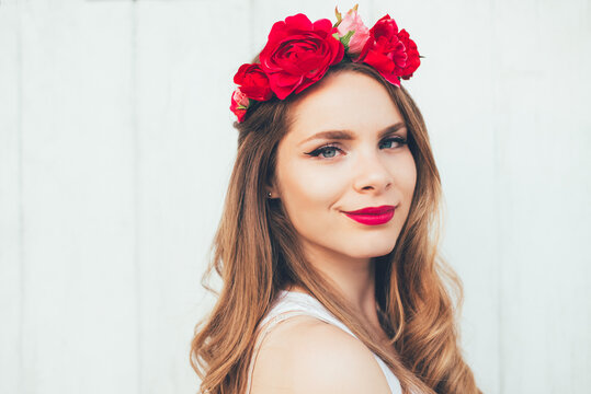 Beautiful Young Woman with Flower Crown