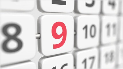 9 date on the turning calendar plate. Deadline or business planning concept