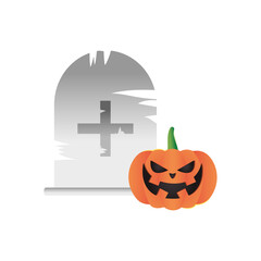 cemetery grave and halloween pumpkin, colorful design