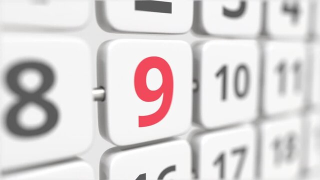 9 date on the turning calendar plate. Deadline or business planning concept