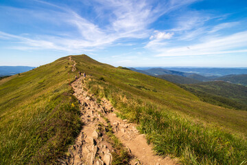 Path in the mountains. Beskids Mountains 