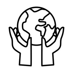 hands human lifting earth planet line style icon