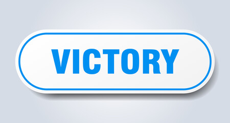victory sign. rounded isolated button. white sticker