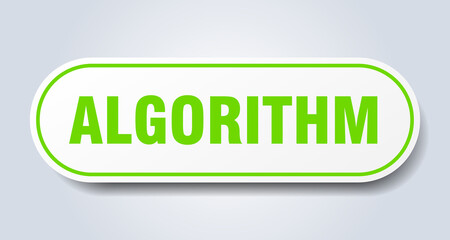 algorithm sign. rounded isolated button. white sticker