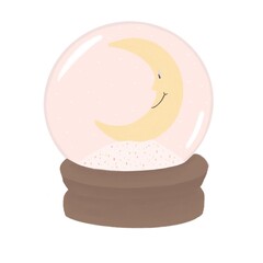 raster New Year and Christmas illustration. winter holidays symbol. print for postcard, poster, insert, design for paper, t-shirts.
moon in a magic ball