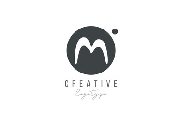 M alphabet letter logo icon in black and white color. Creative circle design for company and business