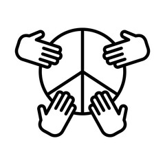 hands team around peace symbol line style icon