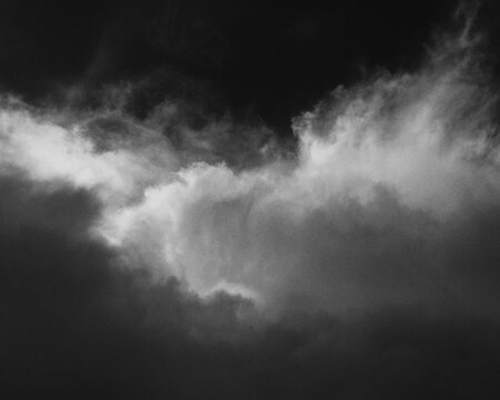 Moody, black and white photo of clouds