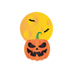 cartoon pumpkin and full moon with bats flyings, colorful design