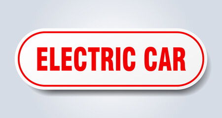 electric car sign. rounded isolated button. white sticker