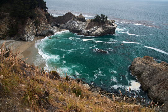 Beach and waterfall at Julia Pfeiffer Burns State Park