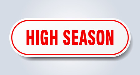 high season sign. rounded isolated button. white sticker