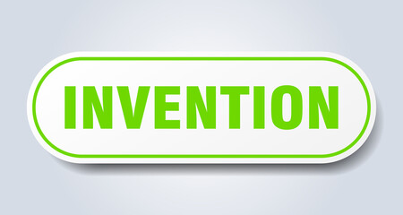 invention sign. rounded isolated button. white sticker