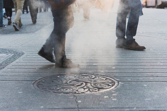 Steam coming out from a manhole