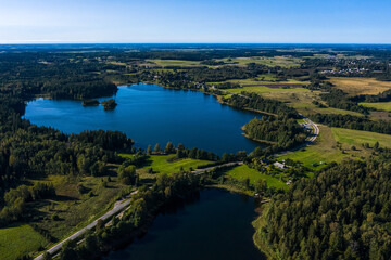 Fototapeta na wymiar Beautiful panoramic aerial view of the lake Plateliai in Lithuania