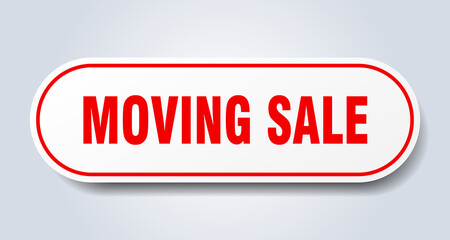 moving sale sign. rounded isolated button. white sticker