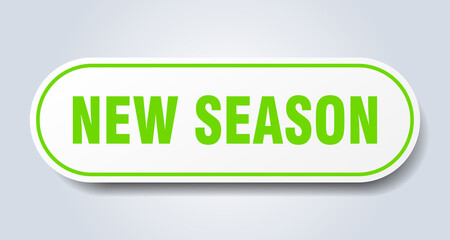 new season sign. rounded isolated button. white sticker