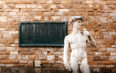 Obraz premium Michelangelo's David outside the Palazzo Vecchio Town Hall in Central Florence, Italy