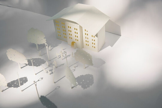 Back to school scene cut out of paper on white with shadows