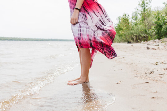 Tie-dye dress blowing in the wind