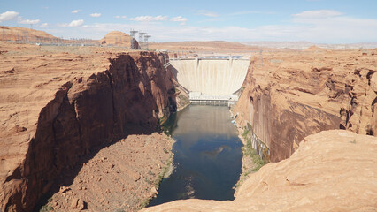 Glen Canyon Dam at the Colorado River Lake Powell
section in Arizona, USA.