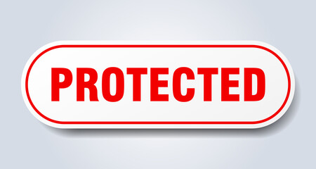 protected sign. rounded isolated button. white sticker