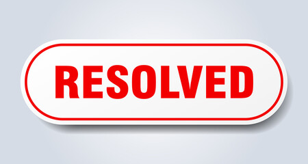 resolved sign. rounded isolated button. white sticker