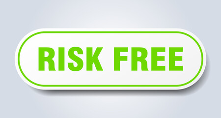 risk free sign. rounded isolated button. white sticker