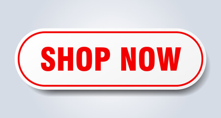 shop now sign. rounded isolated button. white sticker