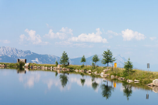 Lake with mountain Dachstein on Reiteralm, austria