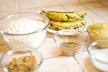 Ingredients for banana bread for baking