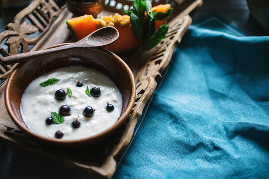 Breakfast: Yogurt with fruit.